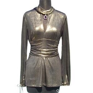 Cache Luxe Metallic Elaborate Ruched Top Tunic Event Scarf Wrap Stretch $158 NWT